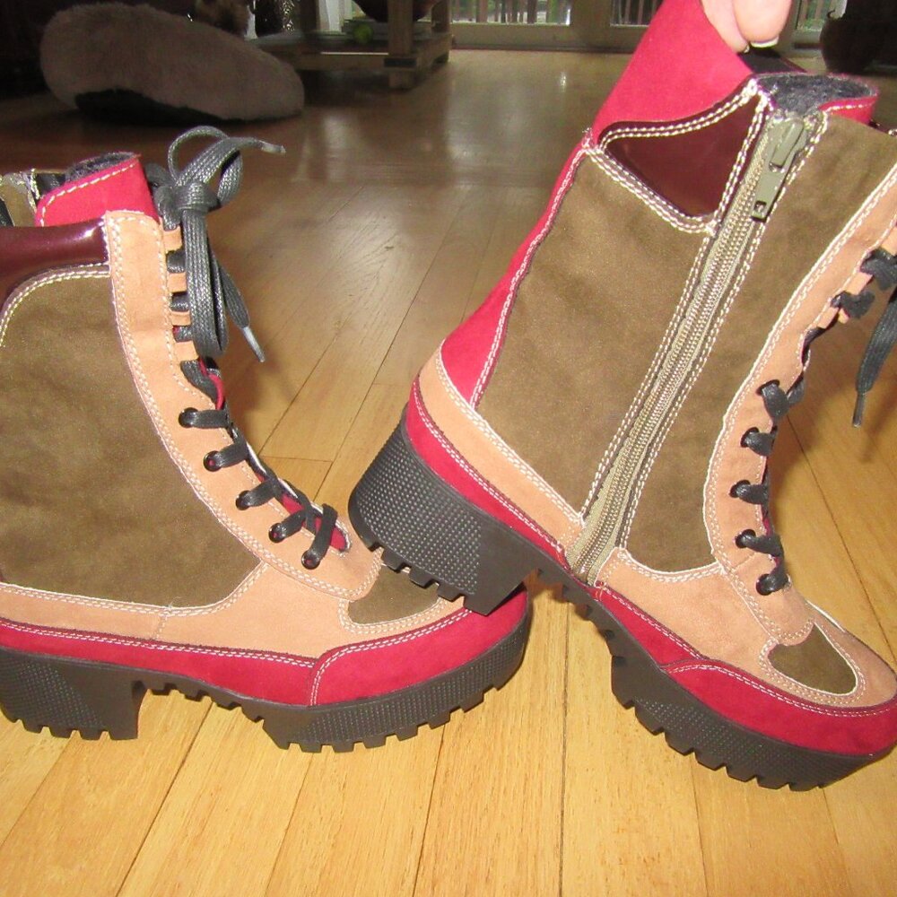 Bamboo Color Block Boots/Platform/Side Zi/Size 8.… - image 5
